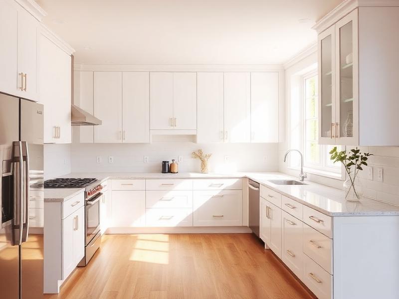 Remodeled kitchen with white cabinets, stone counters and natural light